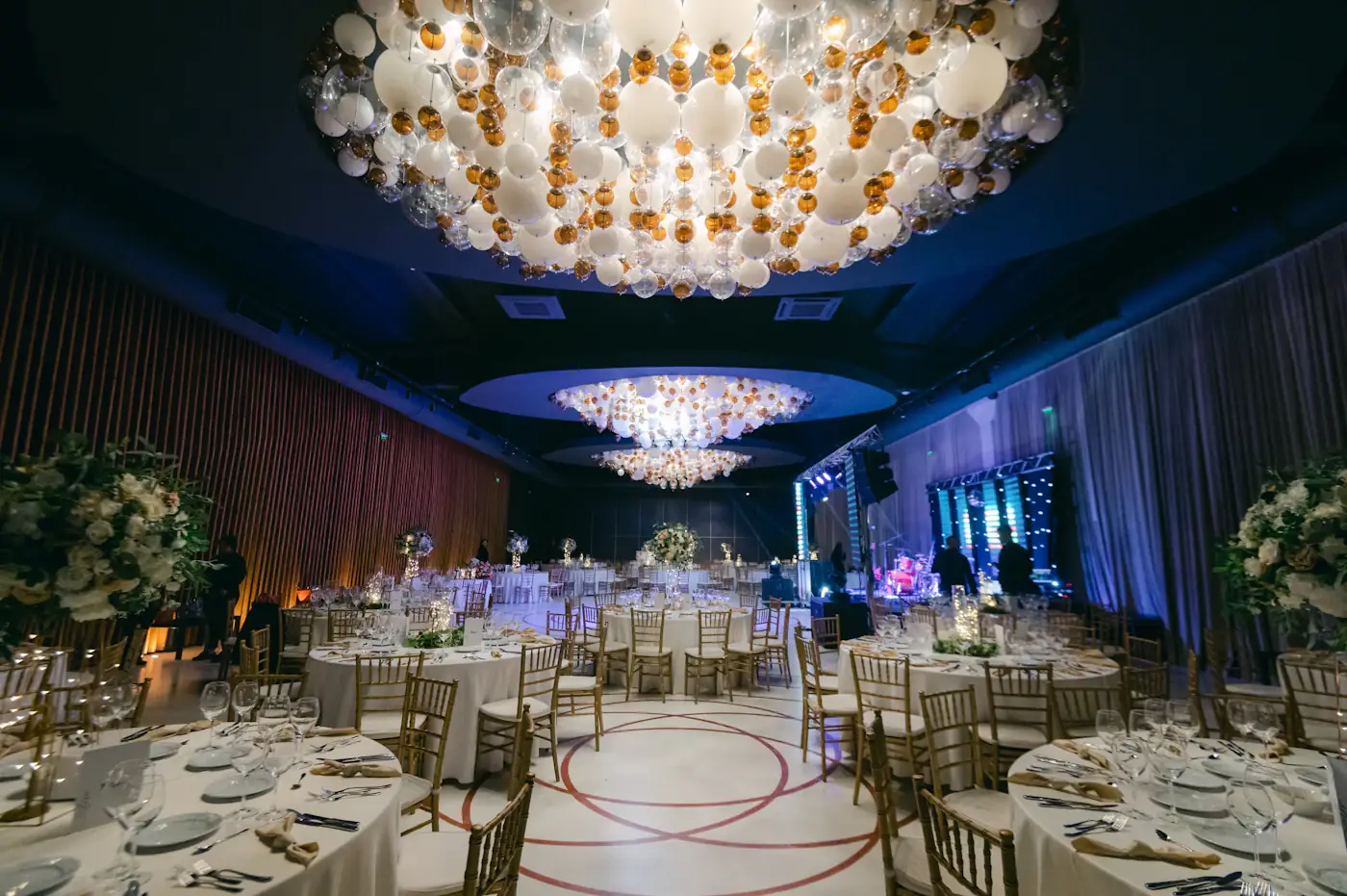 Reception room under blue uplighting